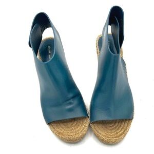 CELINE Paris Blue Leather Espadrille Wedge Sandals-Made in Spain, Size 38 (US 8)